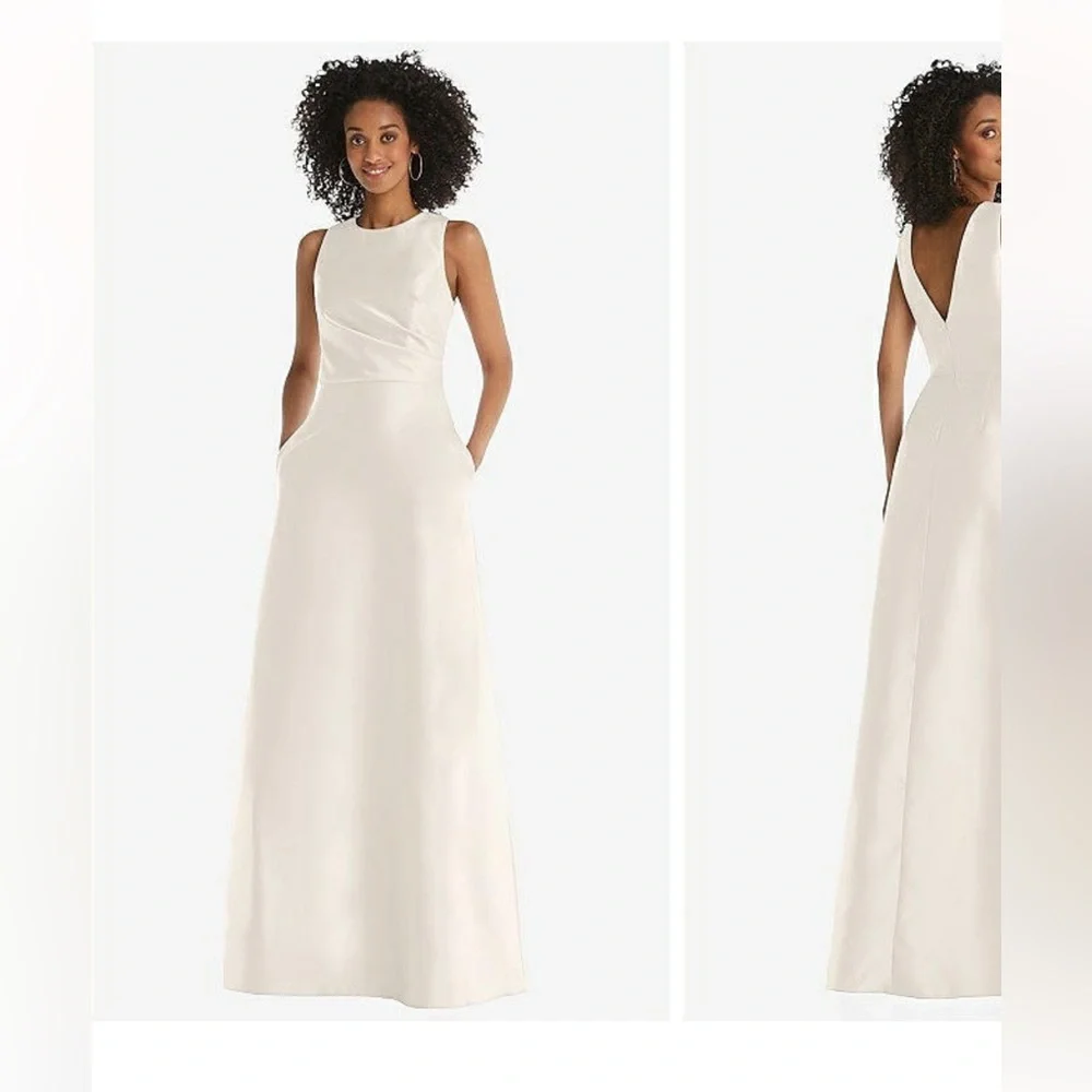 Alfred Sung Ivory Satin Twill Evening Gown D819 Dessy Group - Picture 7 of 9